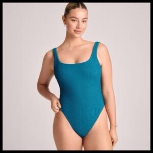 Vitamin A Dark Teal Scoop Neck Ripple Texture 1 Piece Swimsuit SIZE XL *441